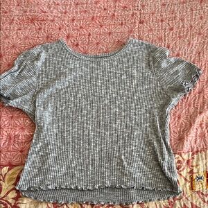 American Eagle Outfitters Gray Ribbed Short Sleeve Top-Cozy crop